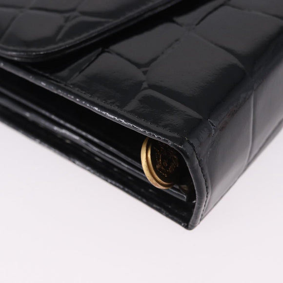 Gianni Versace Medusa Hand Bag Patent Black Gold Tone Auth BA14906A