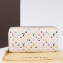 LOUIS VUITTON Monogram Multicolor Zippy Wallet White Orange M60241 Auth BA14910V-12