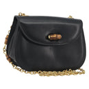 GUCCI Bamboo Chain Shoulder Bag Leather Black Gold 001 115 1497 Auth BA14916-1