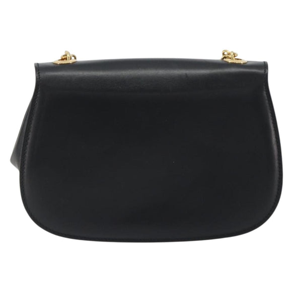 GUCCI Bamboo Chain Shoulder Bag Leather Black Gold 001 115 1497 Auth BA14916