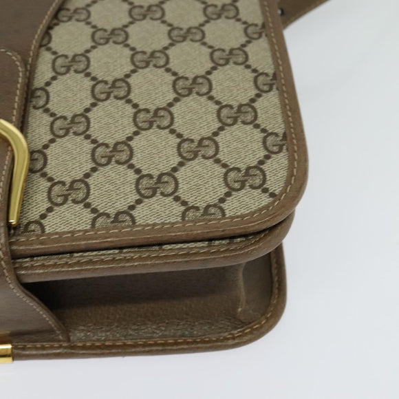 GUCCI GG Supreme Shoulder Bag PVC Beige Gold Auth BA1492