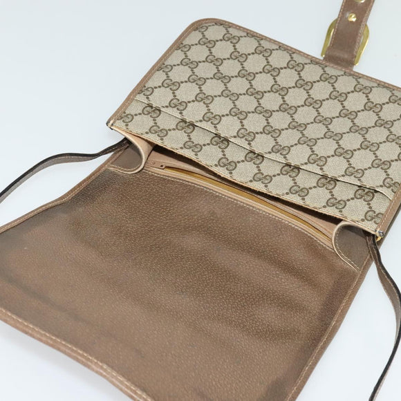 GUCCI GG Supreme Shoulder Bag PVC Beige Gold Auth BA1492