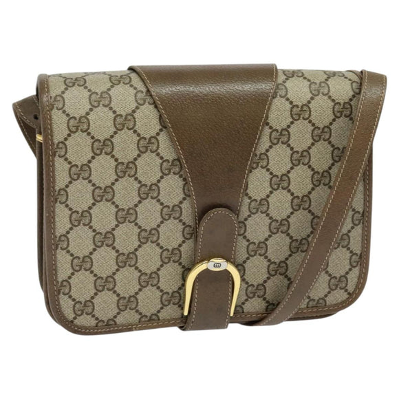 GUCCI GG Supreme Shoulder Bag PVC Beige Gold Auth BA1492