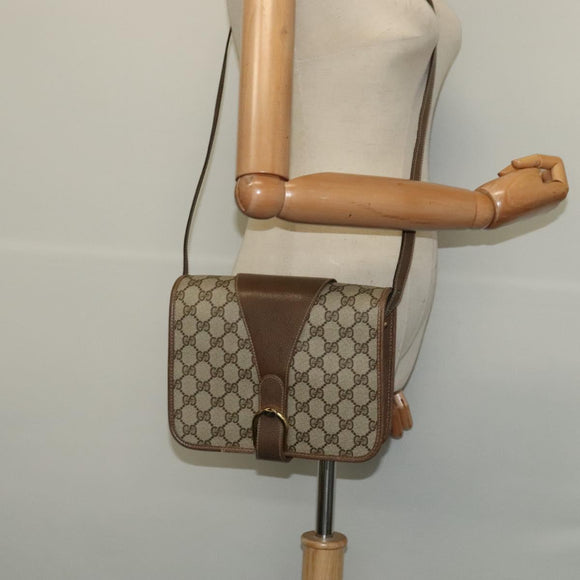 GUCCI GG Supreme Shoulder Bag PVC Beige Gold Auth BA1492