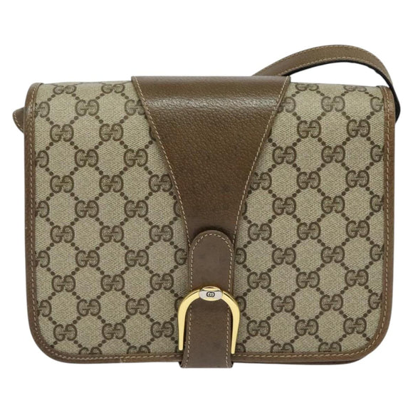 GUCCI GG Supreme Shoulder Bag PVC Beige Gold Auth BA1492