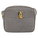 Salvatore Ferragamo Vala Shoulder Bag Suede Gray Gold Tone Auth BA14925-2