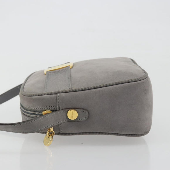 Salvatore Ferragamo Vala Shoulder Bag Suede Gray Gold Tone Auth BA14925