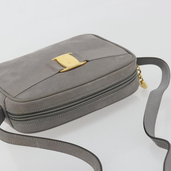 Salvatore Ferragamo Vala Shoulder Bag Suede Gray Gold Tone Auth BA14925