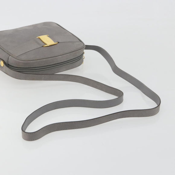 Salvatore Ferragamo Vala Shoulder Bag Suede Gray Gold Tone Auth BA14925