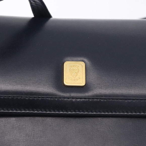 GUCCI Shoulder Bag Leather Navy Gold Tone 29 001 4697 Auth BA14935