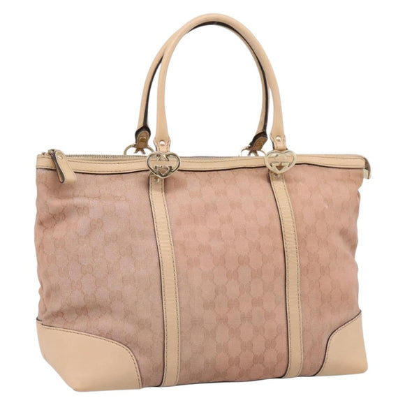 GUCCI GG Canvas Tote Bag Pink Gold Tone 257068 Auth BA14937