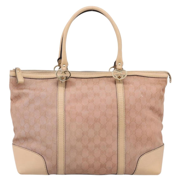 GUCCI GG Canvas Tote Bag Pink Gold Tone 257068 Auth BA14937