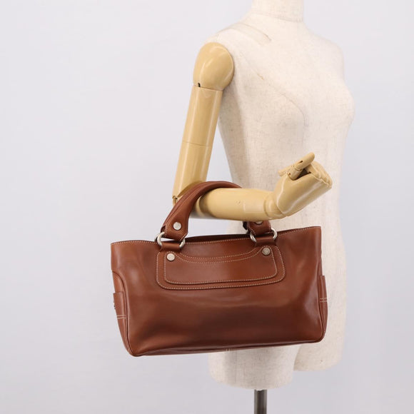 CELINE Boogie Bag Hand Bag Leather Brown Silver Auth BA14938A