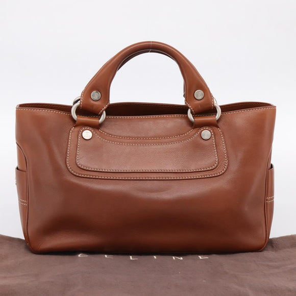 CELINE Boogie Bag Hand Bag Leather Brown Silver Auth BA14938A