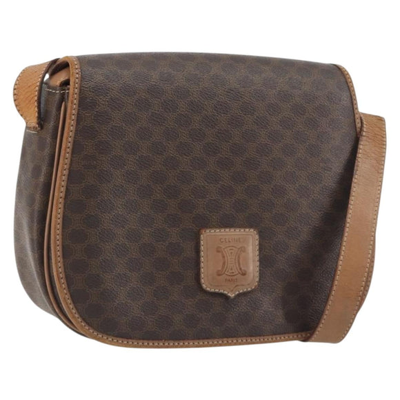 CELINE Macadam Shoulder Bag PVC Leather Brown Gold Tone Auth BA14939