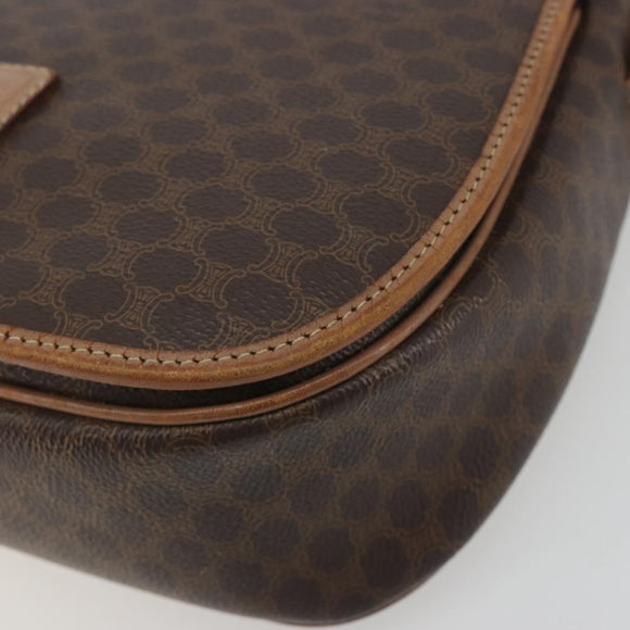 CELINE Macadam Shoulder Bag PVC Leather Brown Gold Tone Auth BA14939