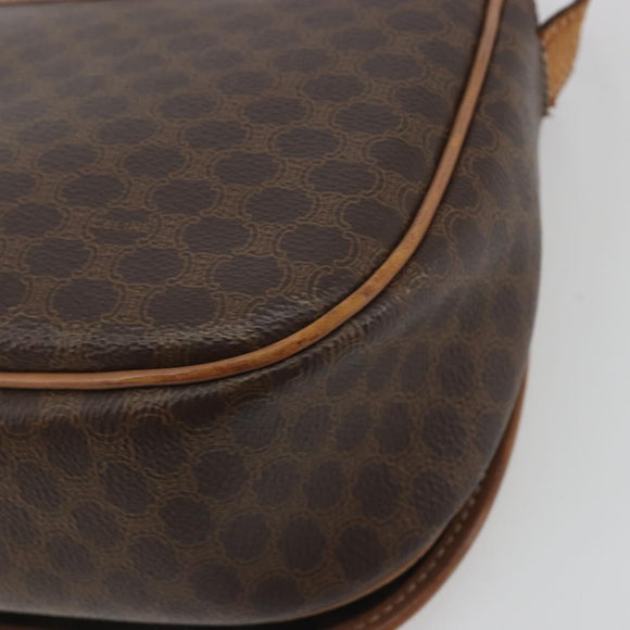 CELINE Macadam Shoulder Bag PVC Leather Brown Gold Tone Auth BA14939