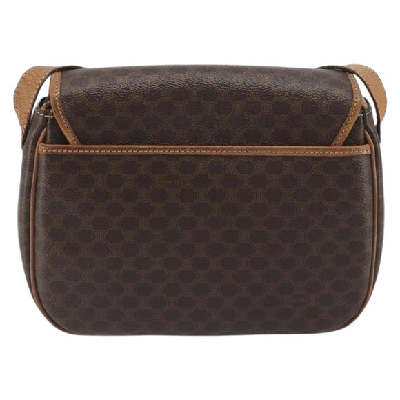 CELINE Macadam Shoulder Bag PVC Leather Brown Gold Tone Auth BA14939