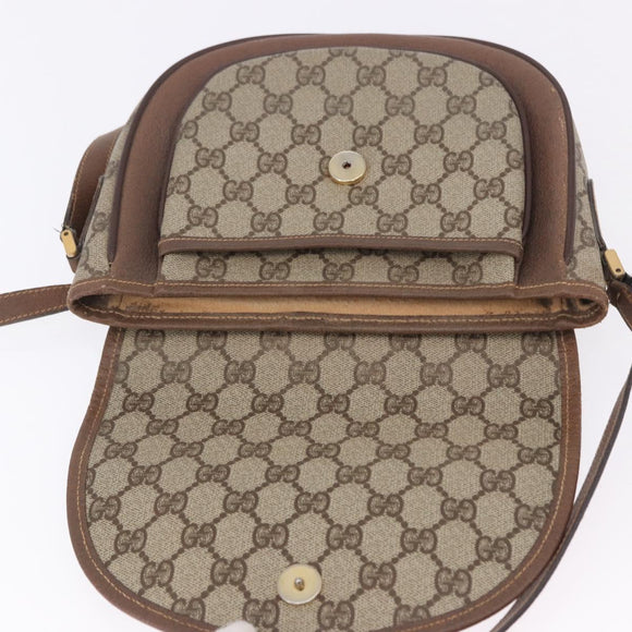 GUCCI GG Supreme Shoulder Bag PVC Leather Beige Gold Tone Auth BA14942