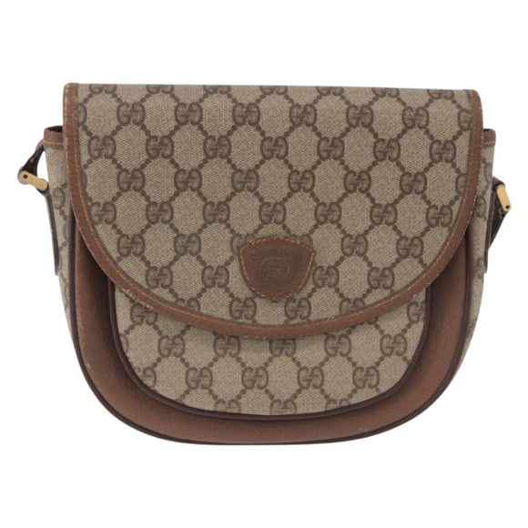 GUCCI GG Supreme Shoulder Bag PVC Leather Beige Gold Tone Auth BA14942