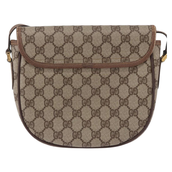 GUCCI GG Supreme Shoulder Bag PVC Leather Beige Gold Tone Auth BA14942