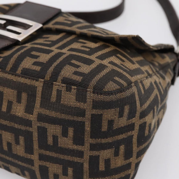 FENDI Zucca Canvas Mamma Baguette Shoulder Bag Brown Silver Auth BA14949V