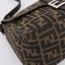 FENDI Zucca Canvas Mamma Baguette Shoulder Bag Brown Silver Auth BA14949V-14
