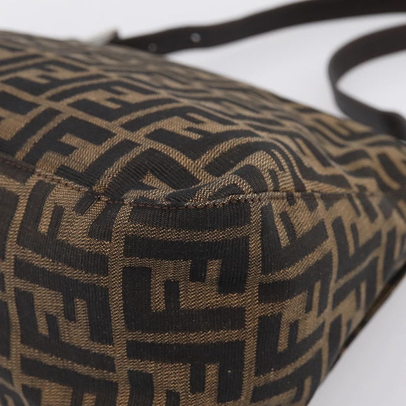 FENDI Zucca Canvas Mamma Baguette Shoulder Bag Brown Silver Auth BA14949V