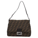 FENDI Zucca Canvas Mamma Baguette Shoulder Bag Brown Silver Auth BA14949V-13