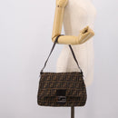 FENDI Zucca Canvas Mamma Baguette Shoulder Bag Brown Silver Auth BA14949V-22