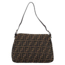 FENDI Zucca Canvas Mamma Baguette Shoulder Bag Brown Silver Auth BA14949V-2
