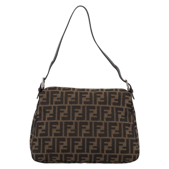 FENDI Zucca Canvas Mamma Baguette Shoulder Bag Brown Silver Auth BA14949V
