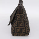 FENDI Zucca Canvas Mamma Baguette Shoulder Bag Brown Silver Auth BA14949V-4