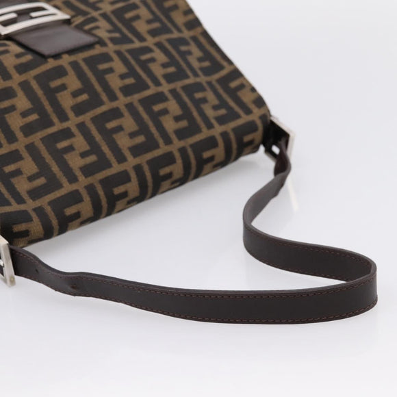 FENDI Zucca Canvas Mamma Baguette Shoulder Bag Brown Silver Auth BA14949V