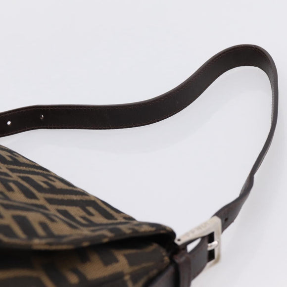FENDI Zucca Canvas Mamma Baguette Shoulder Bag Brown Silver Auth BA14949V