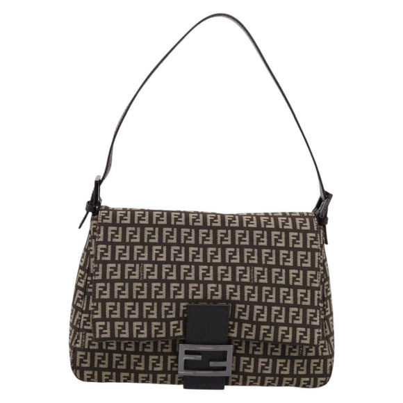 FENDI Zucchino Canvas Mamma Baguette Shoulder Bag Brown 8BR001 Auth BA14950V