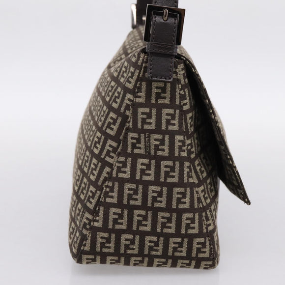 FENDI Zucchino Canvas Mamma Baguette Shoulder Bag Brown 8BR001 Auth BA14950V
