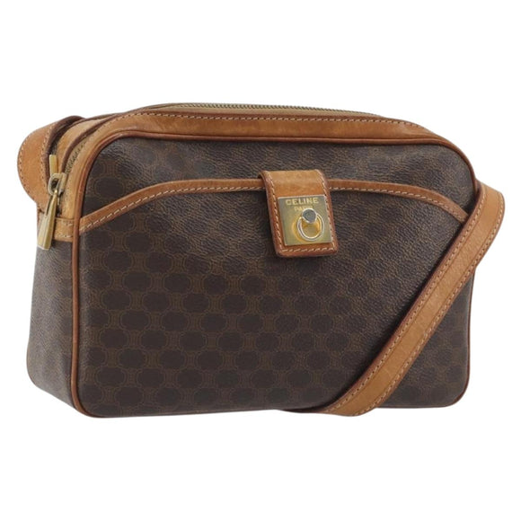 CELINE Macadam Shoulder Bag PVC Leather Brown Gold Tone Auth BA14952