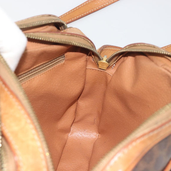 CELINE Macadam Shoulder Bag PVC Leather Brown Gold Tone Auth BA14952