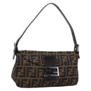 FENDI Zucca Canvas Mamma Baguette Shoulder Bag Brown Silver 8BR003 Auth BA14953V-1