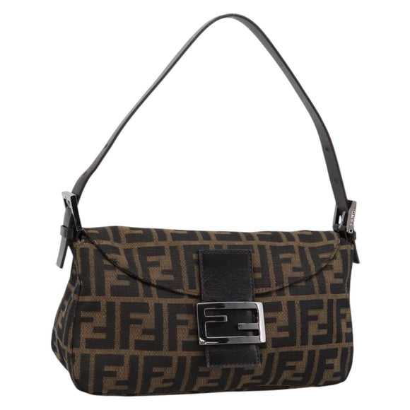 FENDI Zucca Canvas Mamma Baguette Shoulder Bag Brown Silver 8BR003 Auth BA14953V