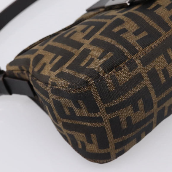 FENDI Zucca Canvas Mamma Baguette Shoulder Bag Brown Silver 8BR003 Auth BA14953V