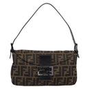 FENDI Zucca Canvas Mamma Baguette Shoulder Bag Brown Silver 8BR003 Auth BA14953V-13