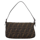FENDI Zucca Canvas Mamma Baguette Shoulder Bag Brown Silver 8BR003 Auth BA14953V-2