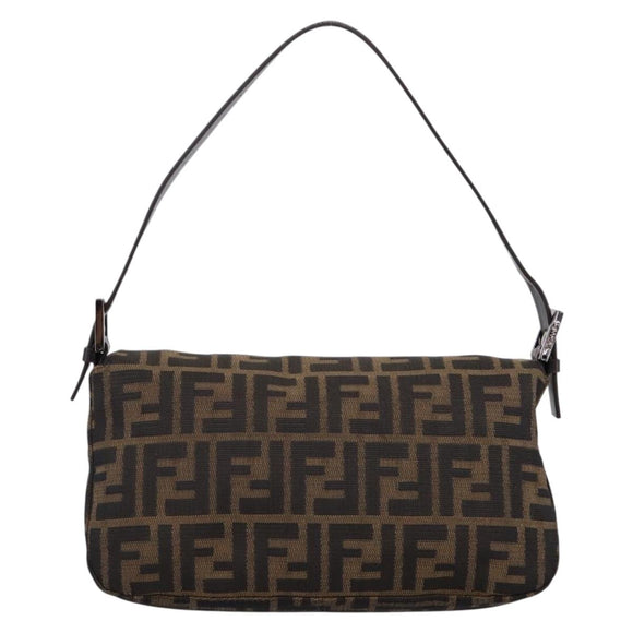 FENDI Zucca Canvas Mamma Baguette Shoulder Bag Brown Silver 8BR003 Auth BA14953V