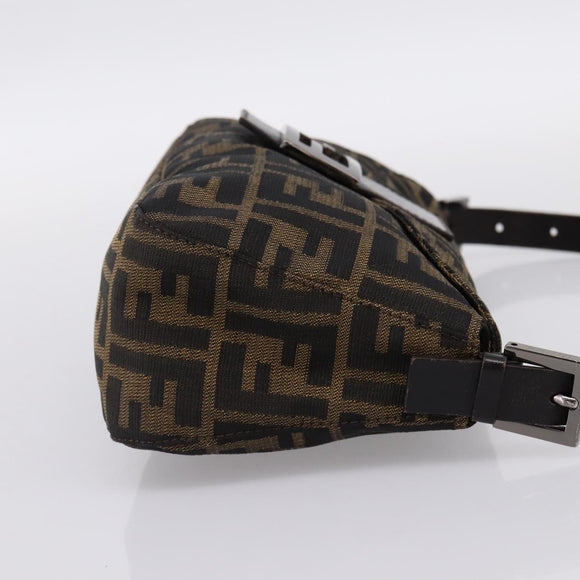 FENDI Zucca Canvas Mamma Baguette Shoulder Bag Brown Silver 8BR003 Auth BA14953V