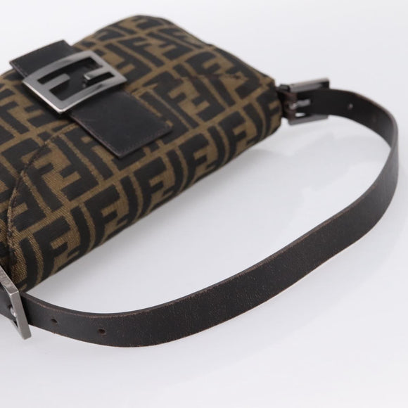 FENDI Zucca Canvas Mamma Baguette Shoulder Bag Brown Silver 8BR003 Auth BA14953V
