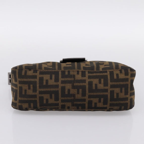 FENDI Zucca Canvas Mamma Baguette Shoulder Bag Brown Silver 8BR003 Auth BA14953V