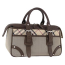 BURBERRY Nova Check Hand Bag Canvas Brown Silver Auth BA14954A-1