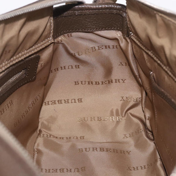 BURBERRY Nova Check Hand Bag Canvas Brown Silver Auth BA14954A